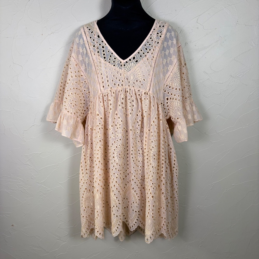 Anthropologie Akemi + Kin Babydoll Mini Dress Size 4 Coquette Eyelet Lace Tiered
